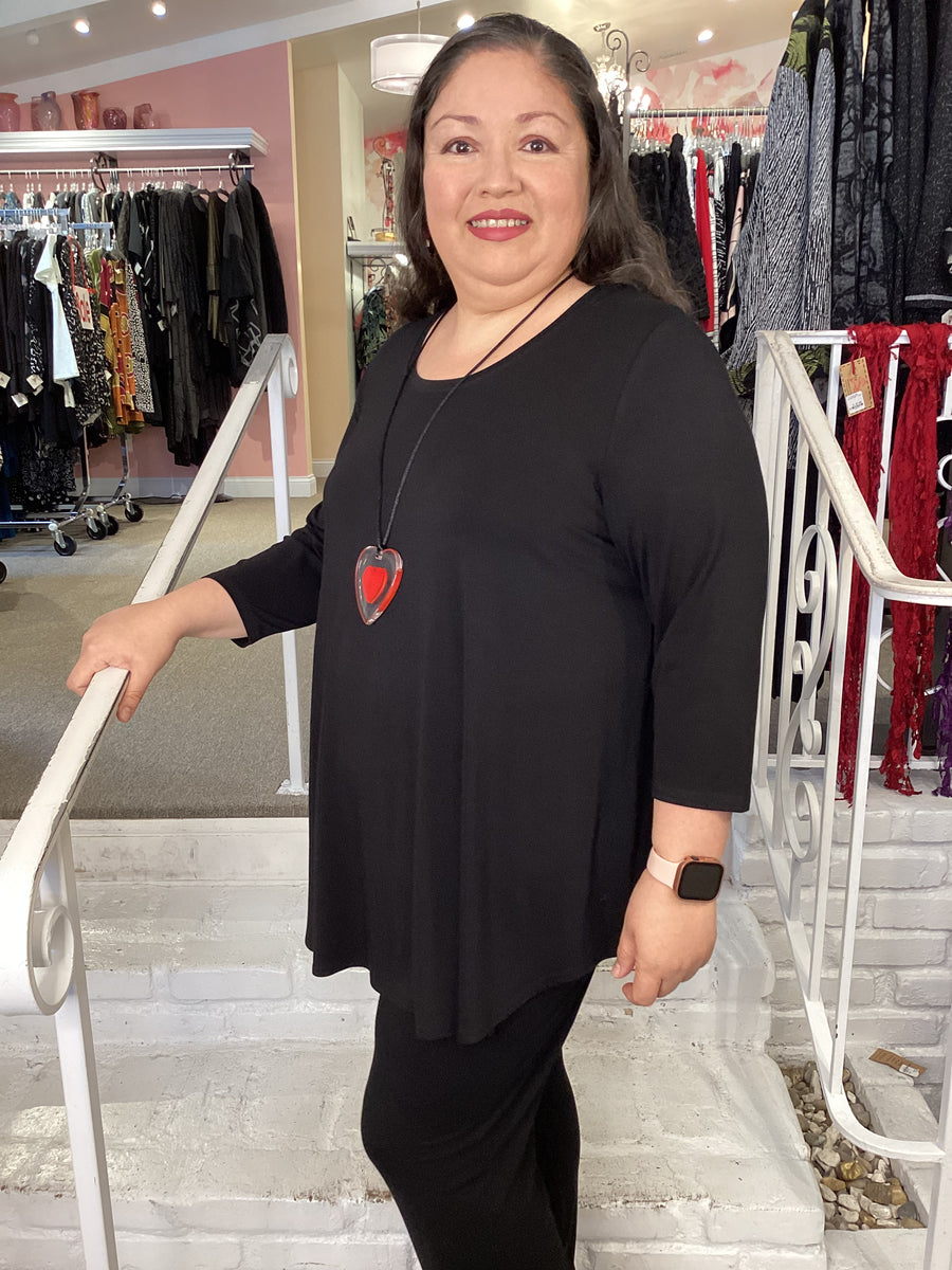 Jazz 3/4 Slv Top, BW Stripe, Bamboo