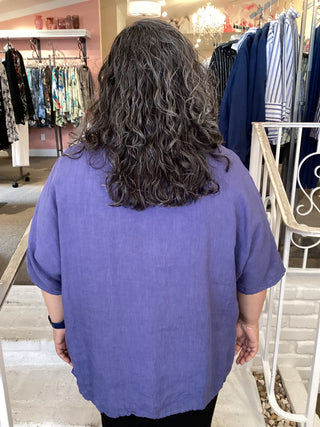 LINEN BOXY TOP -  IRIS BLUE