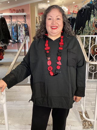 MESH HOOD/CUFF TUNIC - BLACK