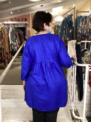 V NECK TUNIC - COBALT