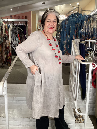 SPLIT TUNIC - BEIGE CRINKLE