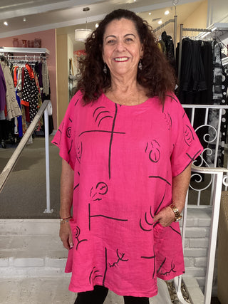 PRINT DOUBLE PKT TOP - FUSCHIA