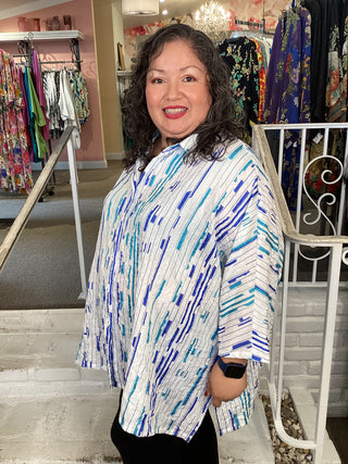 CRINKLE JACQ SHIRT - PRINT WHITE
