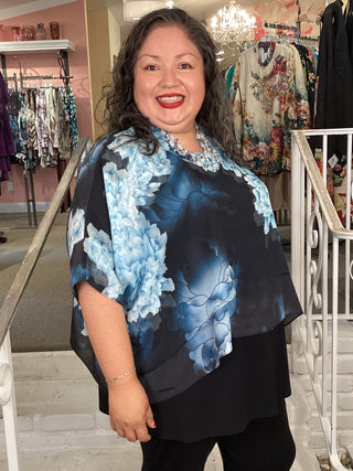 Silk Overlay Top - Blue Hydrangea