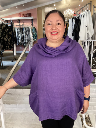 COWL LINEN TOP - PURPLE