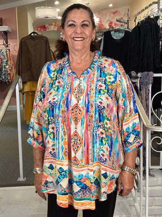 SILK VISCOSE RUFFLE TOP-FLORAL