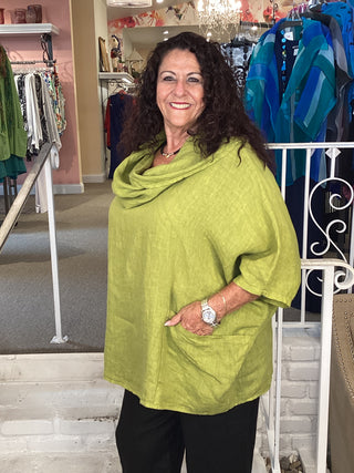 COWL LINEN TOP - KIWI
