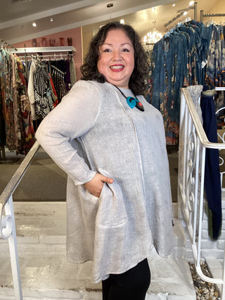 CRINKLE LINEN TUNIC - BEIGE