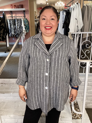 LINEN GREY STRIPE JKT/BLOUSE