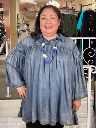 PLEATED TUNIC - DENIM
