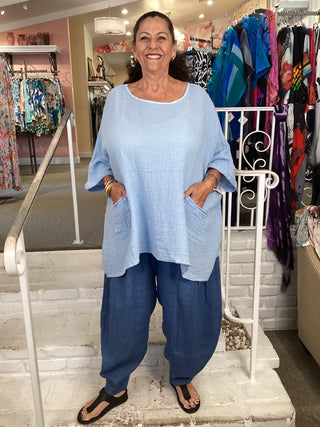 LINEN BAG PANT - BLUE