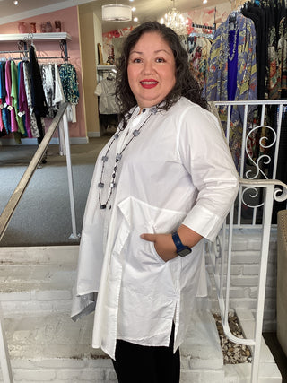 JT1080 Button Flap Tunic - White