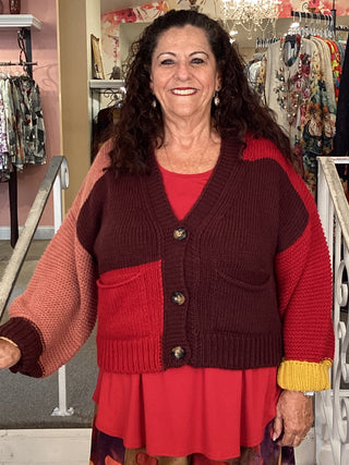 AS945R PATCH CARDIGAN - RUBY