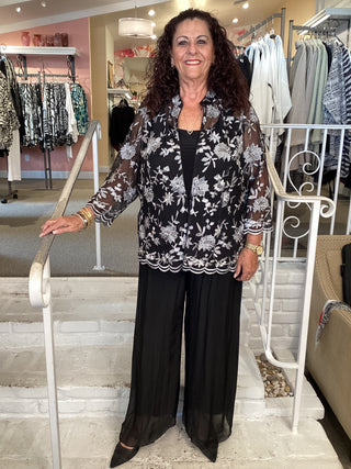 EMBROIDERED TWIN SET- BLK/SILV