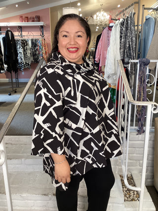 PRINT COWL TUNIC - BLK/WHITE