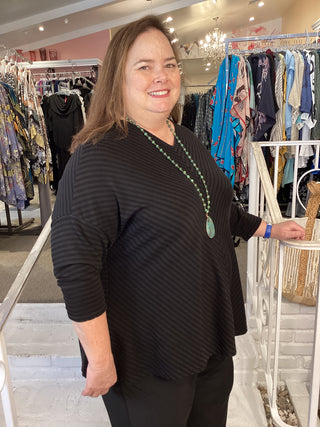 V NECK STRIPE TUNIC - BLACK
