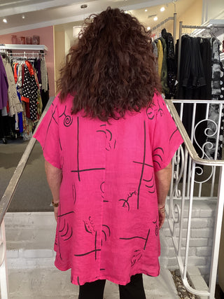 PRINT DOUBLE PKT TOP - FUSCHIA