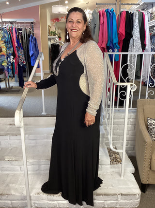 "WREN" GOWN -BLACK-NUDE-SILVER