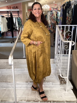 LT1476 DRESS  SULPHUR LINEN
