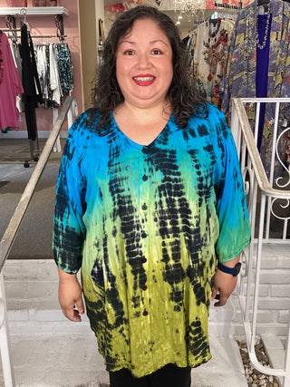 Aku Blouse - DD Turquoise/Chartreuse