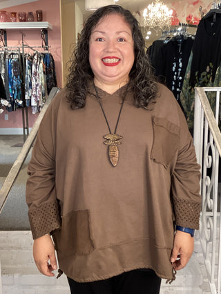 MESH HOOD/CUFF TUNIC - BROWN