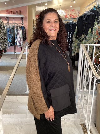 MIX MEDIA QUILTED TOP - BLACK