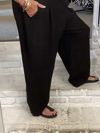 LINEN V TROUSER - BLACK