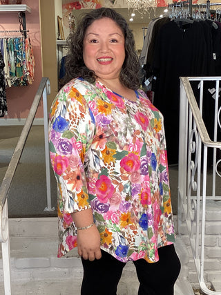 JACKIE 3/4 TOP - PINK BOUQUET