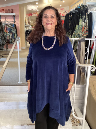 CLARA VELVET TUNIC - NAVY