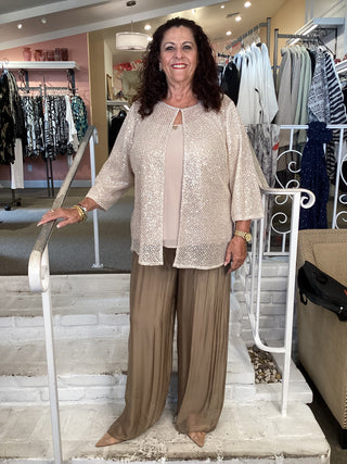 CROCHET TWINSET - TAUPE