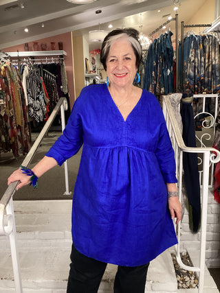 V NECK TUNIC - COBALT