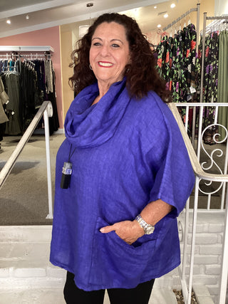 COWL LINEN TOP - BLUE