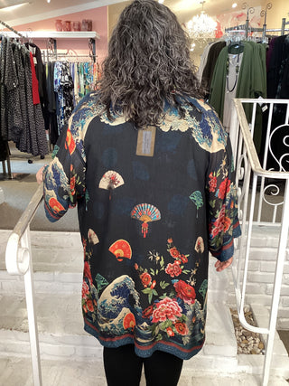 KIMONO - WAVES FAN FLWR BLACK