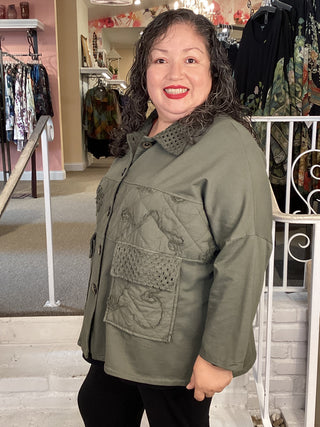MESH COLLAR JACKET - GREEN