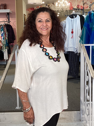 2163 Hi-Low Linen Top - White