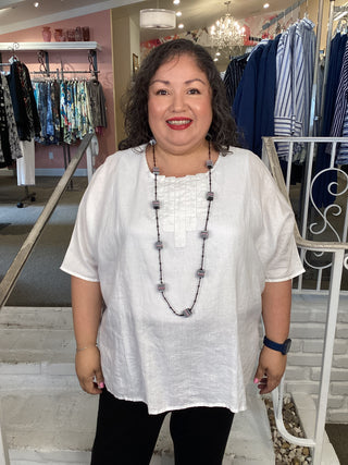 LINEN BOXY TOP - WHITE