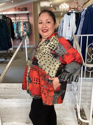 V NECK JACKET/BLOUSE-RED BLOCK