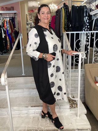DRESS - WHITE DOT TOP & SLEEVE