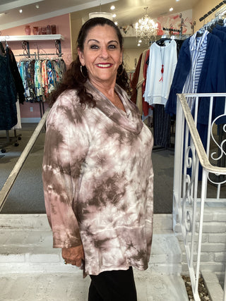 Cowl Pocket Top - Crystal Taupe