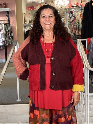 AS945R PATCH CARDIGAN - RUBY