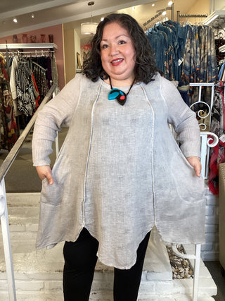 CRINKLE LINEN TUNIC - BEIGE
