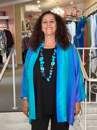KC8 Kimono Georgette Jacket - Turquoise/Periwinkle