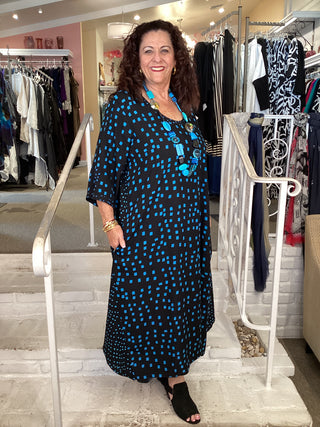 3/4 AR DRESS - SQUARES BLUE