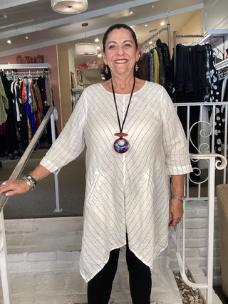 Cheyenne White Pin Stripe Linen Tunic