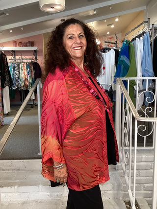 KC7 Kimono Burnout Velvet Jacket - Coral