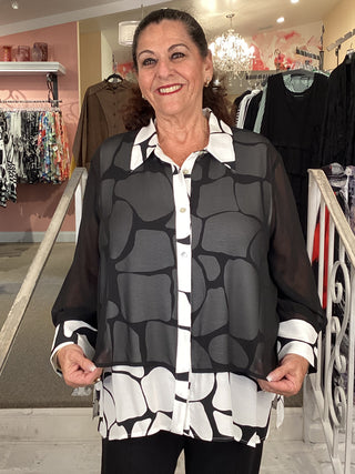 CHIFFON OVERLY BLOUSE-B/W