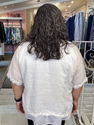 SHORT FRAY LINEN GAUZE TOP-WHT