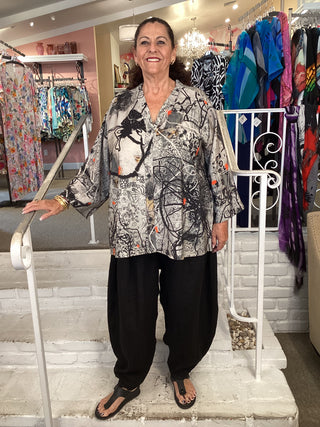 V NECK JACKET/BLOUSE- GRAFFITI