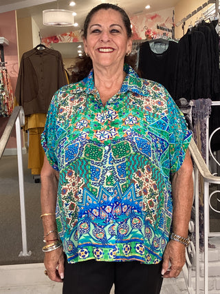 S/S SILK VISCOSE SHIRT - GREEN
