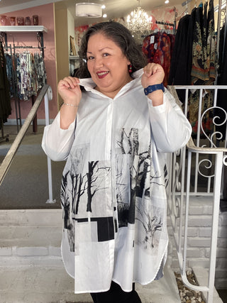 LONG WHITE PRINT SHIRT